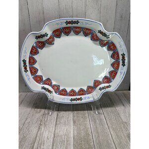 Vtg Stunning Red Stamp Chinese Heavy Porcelain Platter Tray 13" x 10"